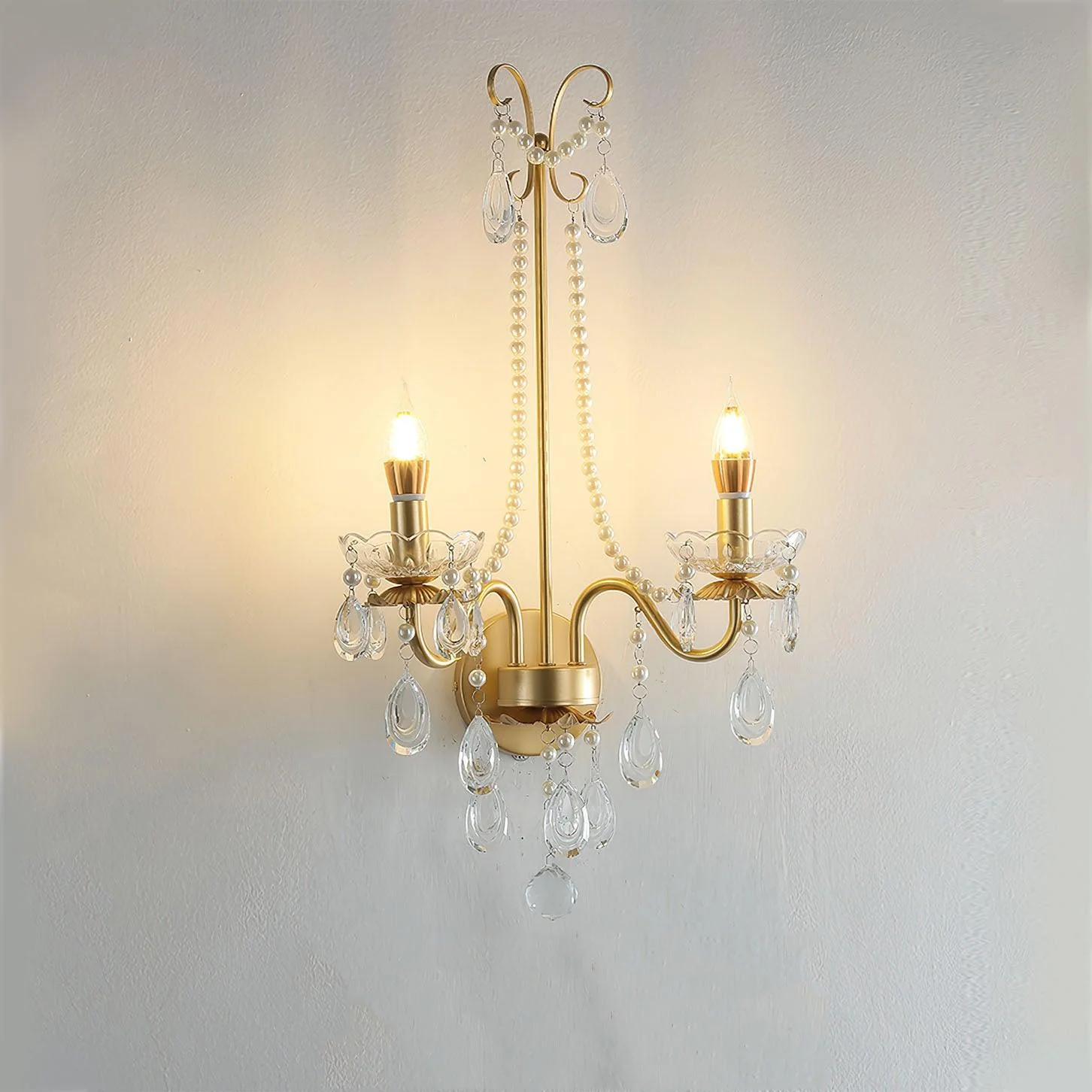 Nydoraris Elegance Pearl Chain Crystal Wall Lamp - Image 17