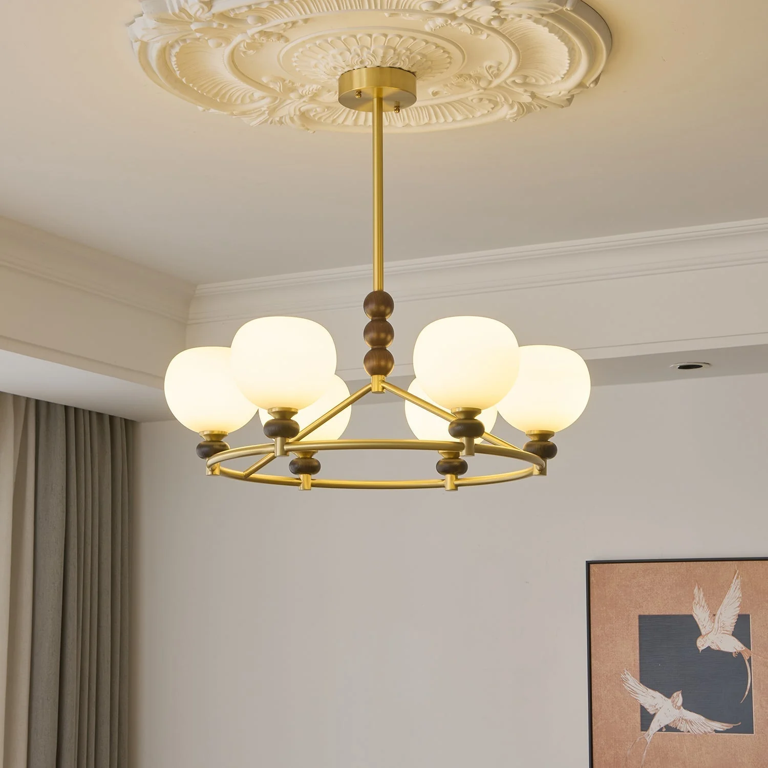Nydoriel Premium Nordic Art Brass Wood Chandelier - Image 4
