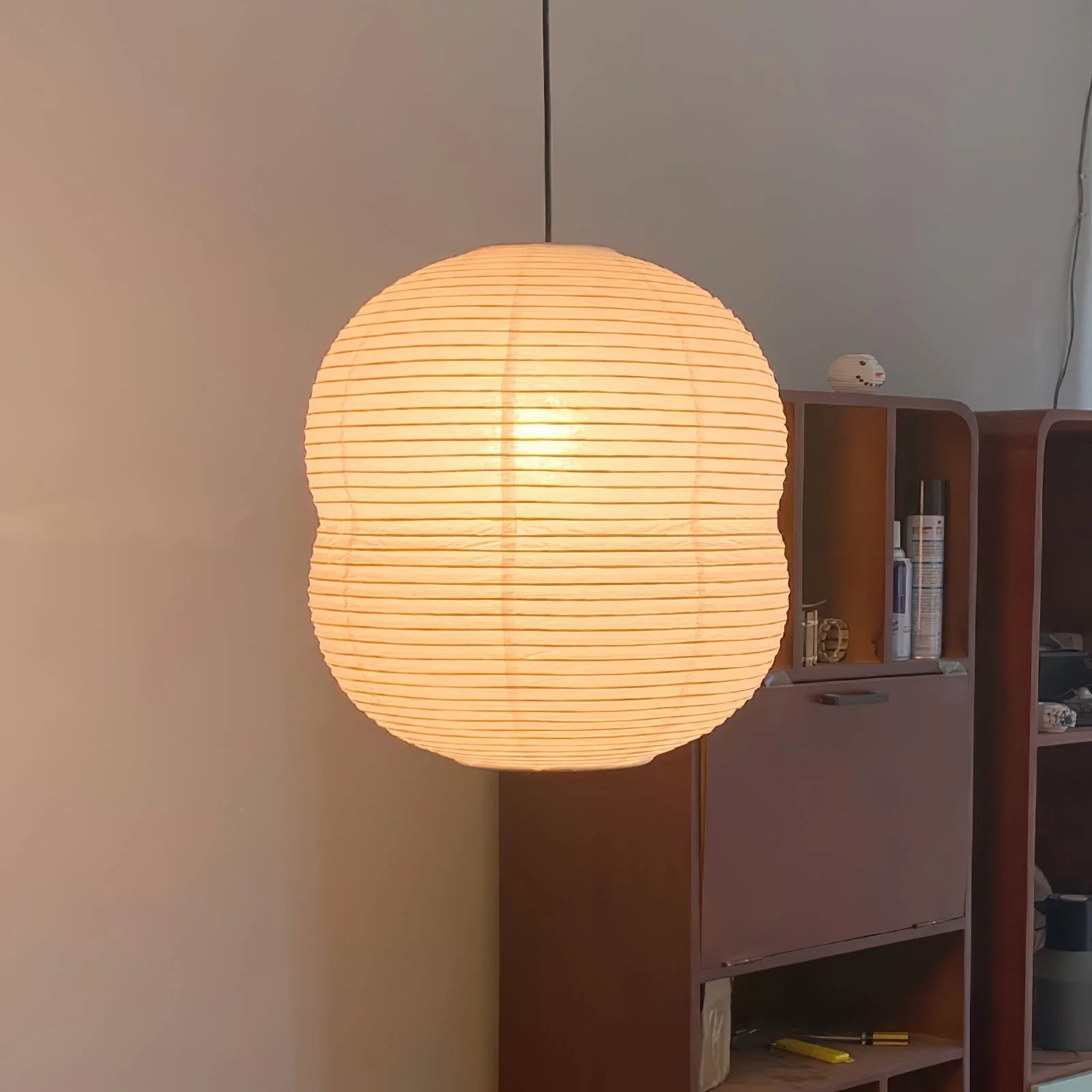 Olive Minimalist Rice Paper Pendant Light - Image 10