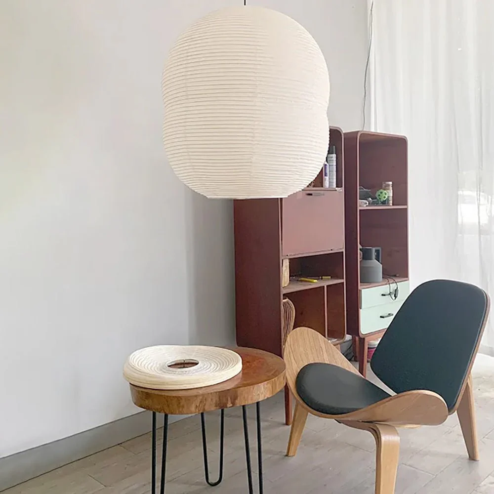 Olive Minimalist Rice Paper Pendant Light - Image 12