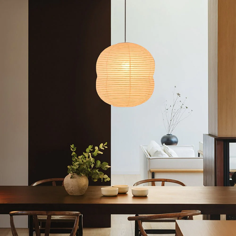 Olive Minimalist Rice Paper Pendant Light - Image 14