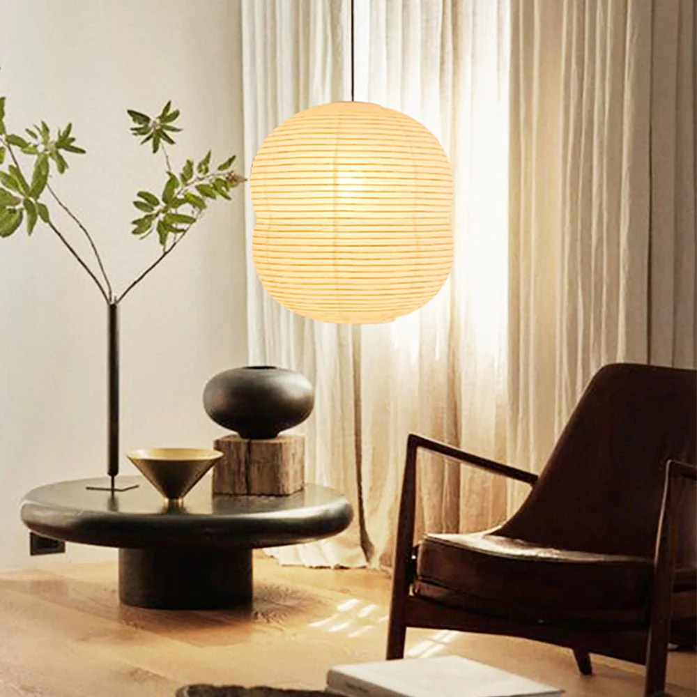 Olive Minimalist Rice Paper Pendant Light - Image 15