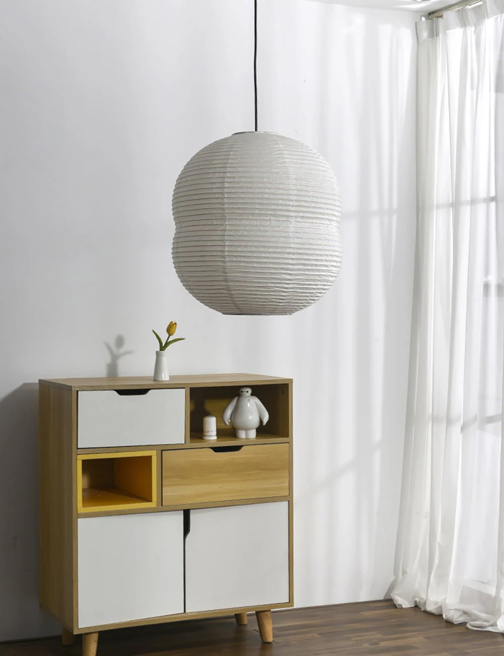 Olive Minimalist Rice Paper Pendant Light - Image 18