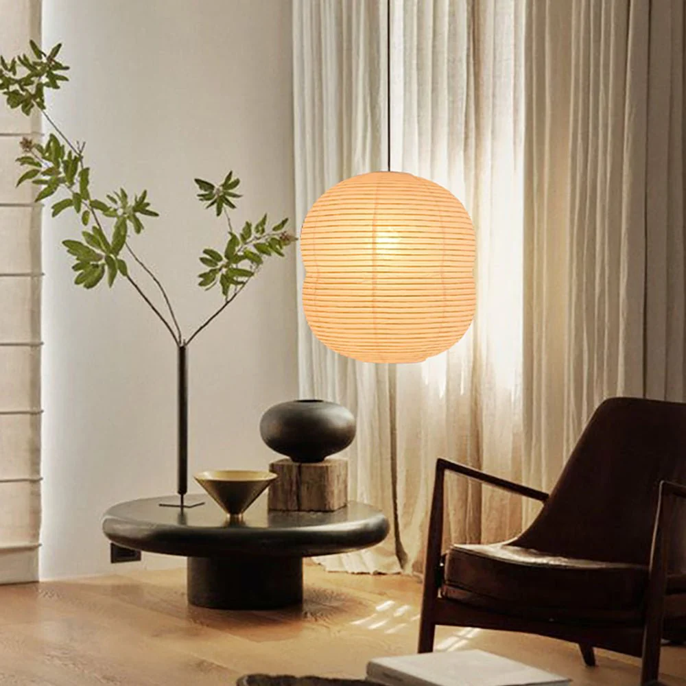 Olive Minimalist Rice Paper Pendant Light - Image 19