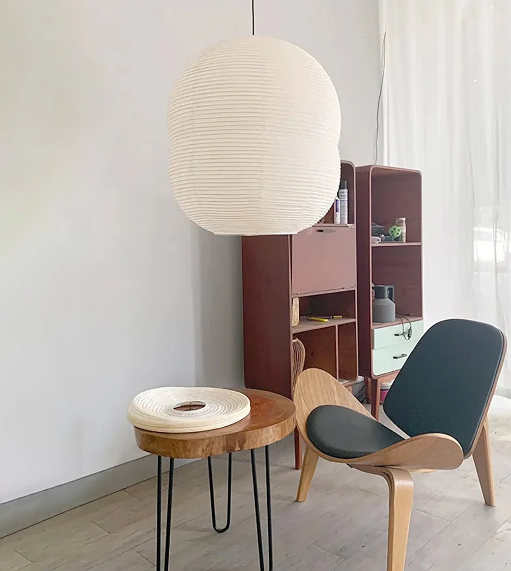 Olive Minimalist Rice Paper Pendant Light - Image 2