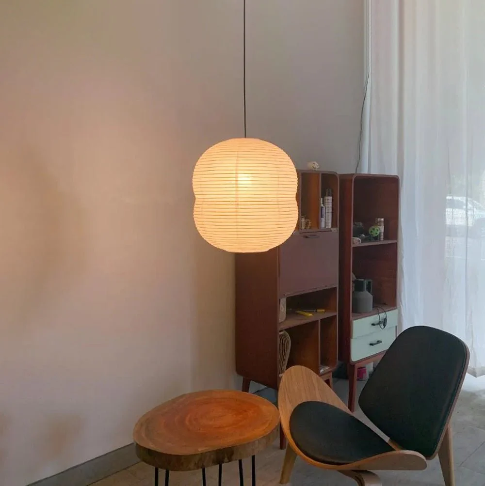 Olive Minimalist Rice Paper Pendant Light - Image 20