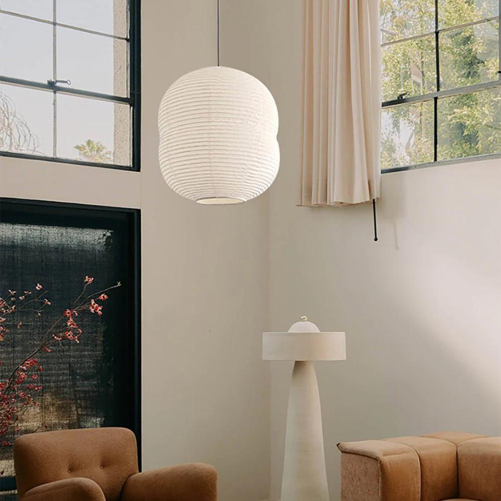 Olive Minimalist Rice Paper Pendant Light - Image 21