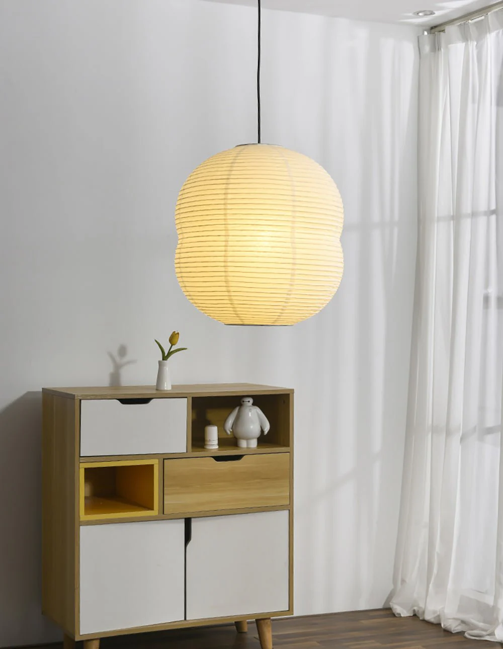 Olive Minimalist Rice Paper Pendant Light - Image 25