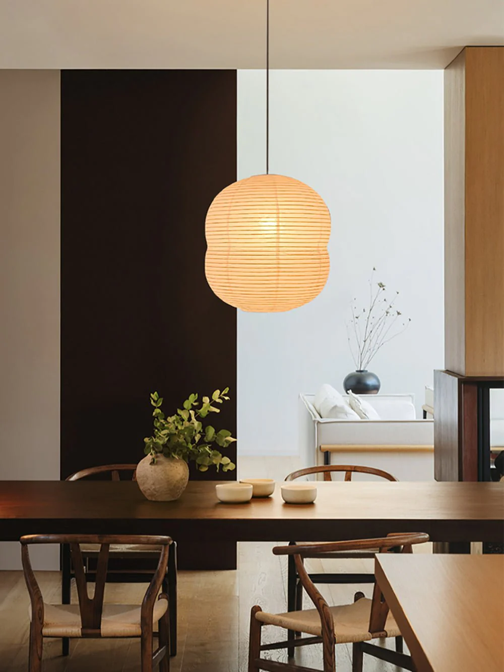 Olive Minimalist Rice Paper Pendant Light - Image 26