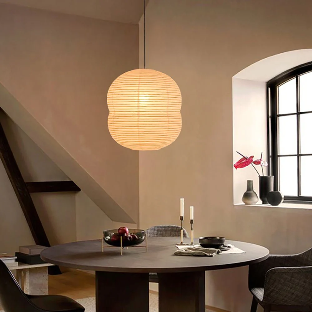 Olive Minimalist Rice Paper Pendant Light - Image 4