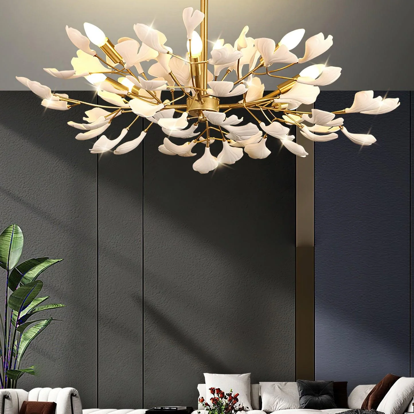 Olivia Ceramic Gingko Chandelier Firefly Art Design - Image 6