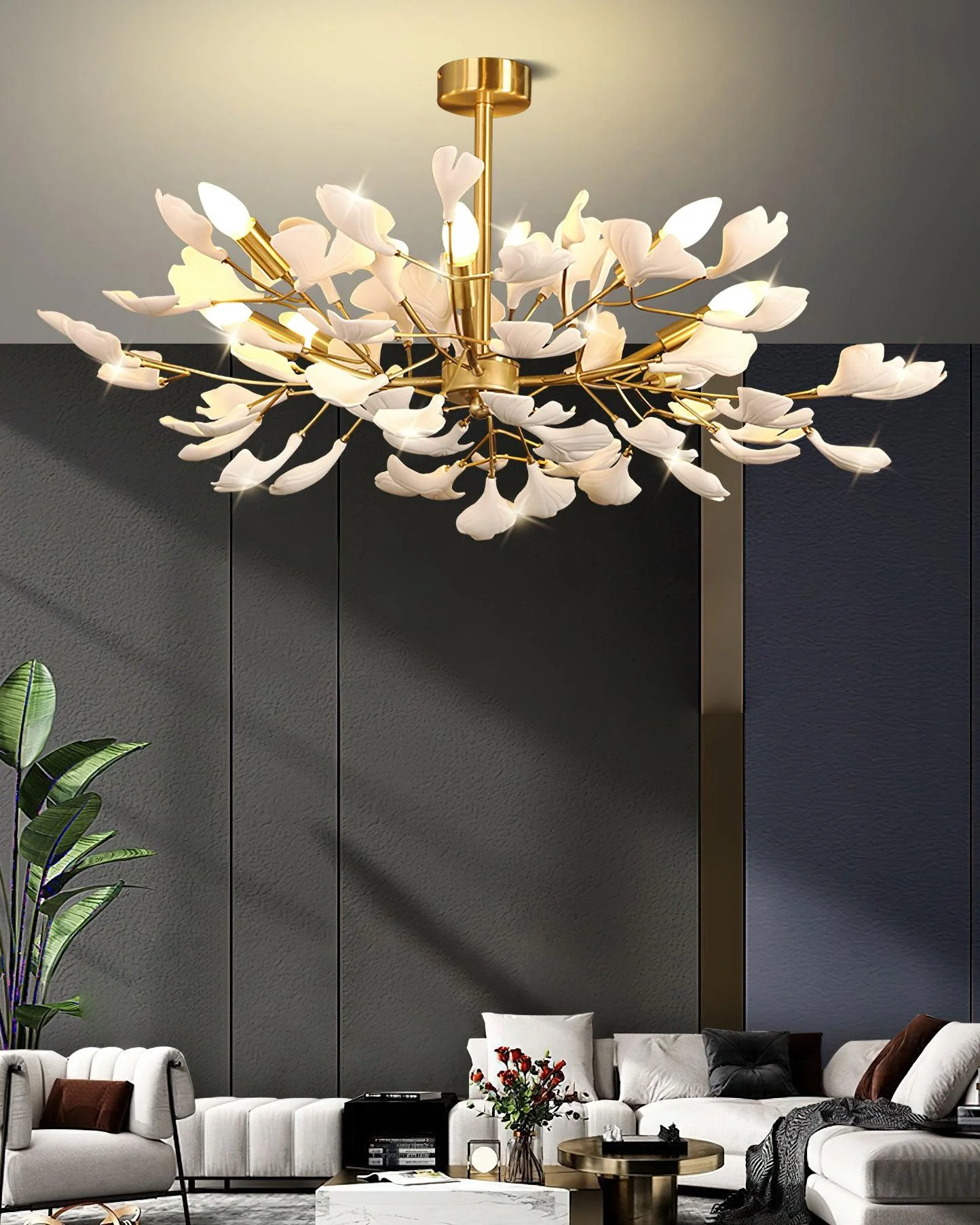 Olivia Ceramic Gingko Chandelier Firefly Art Design - Image 7