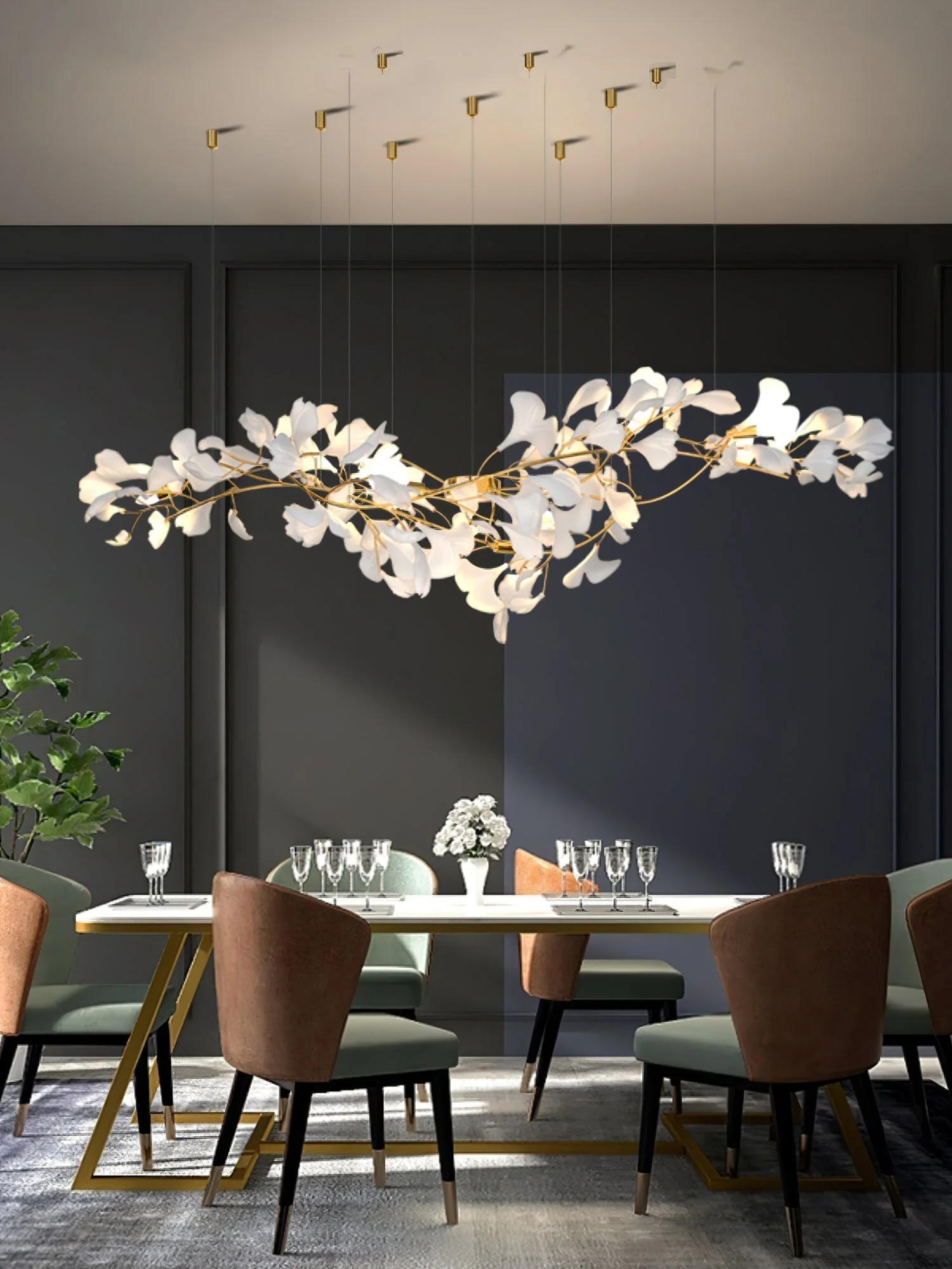 Olivia Ceramic Gingko Chandelier Luxury Hotel Staircase - Image 10