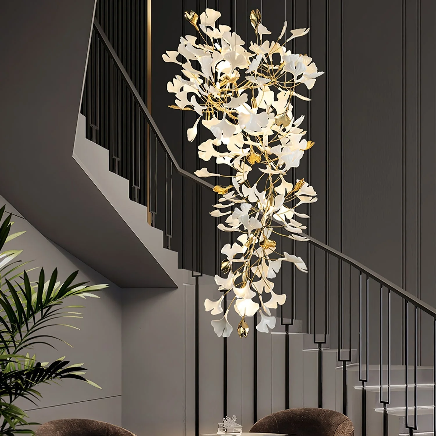 Olivia Ceramic Gingko Chandelier Luxury Hotel Staircase - Image 11