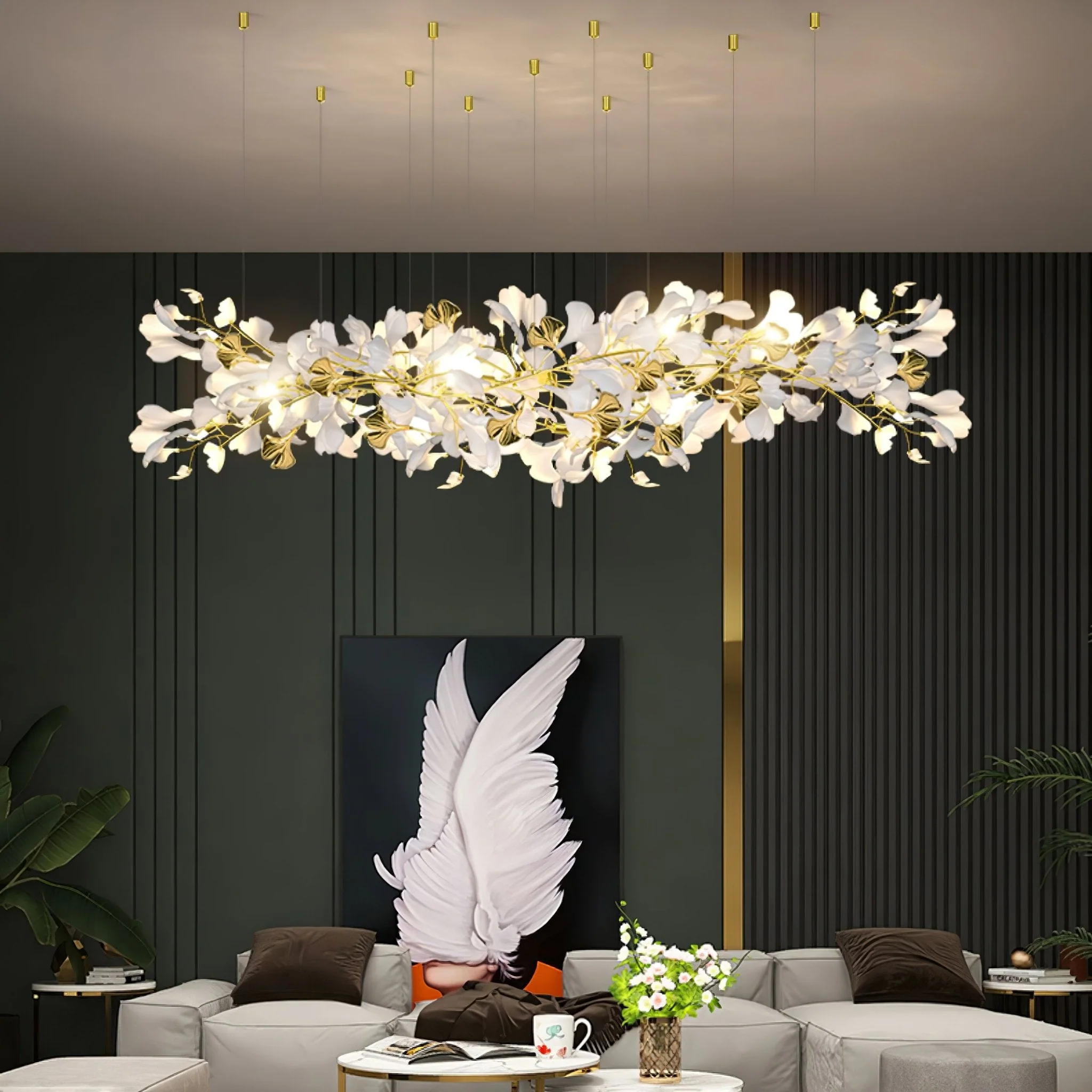 Olivia Ceramic Gingko Chandelier Luxury Hotel Staircase - Image 12