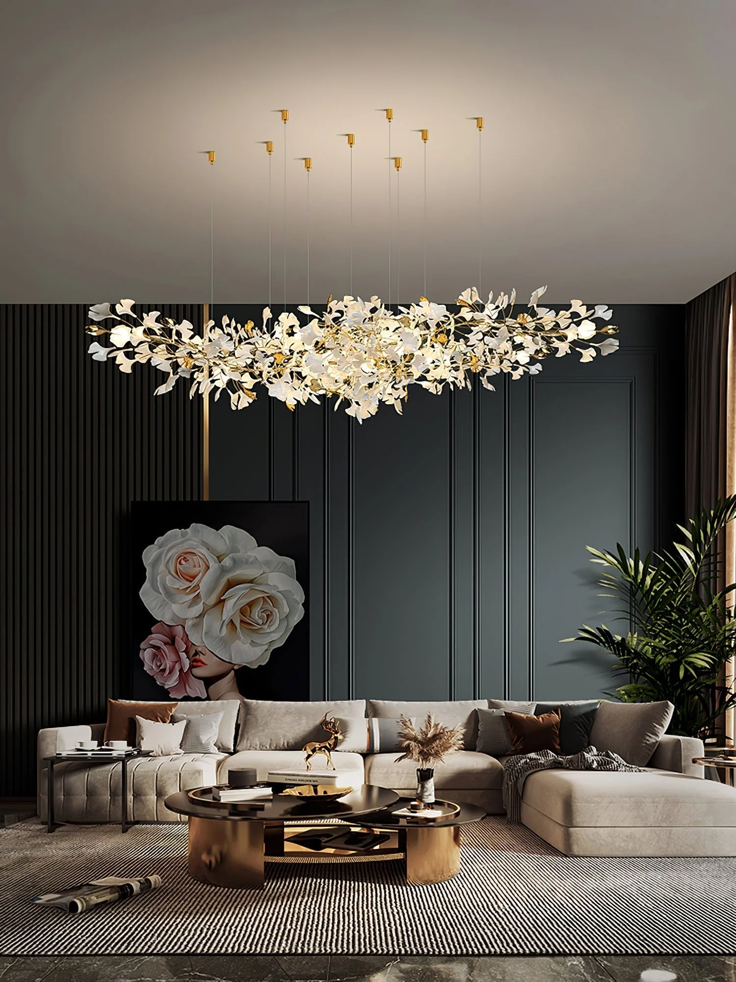 Olivia Ceramic Gingko Chandelier Luxury Hotel Staircase - Image 18