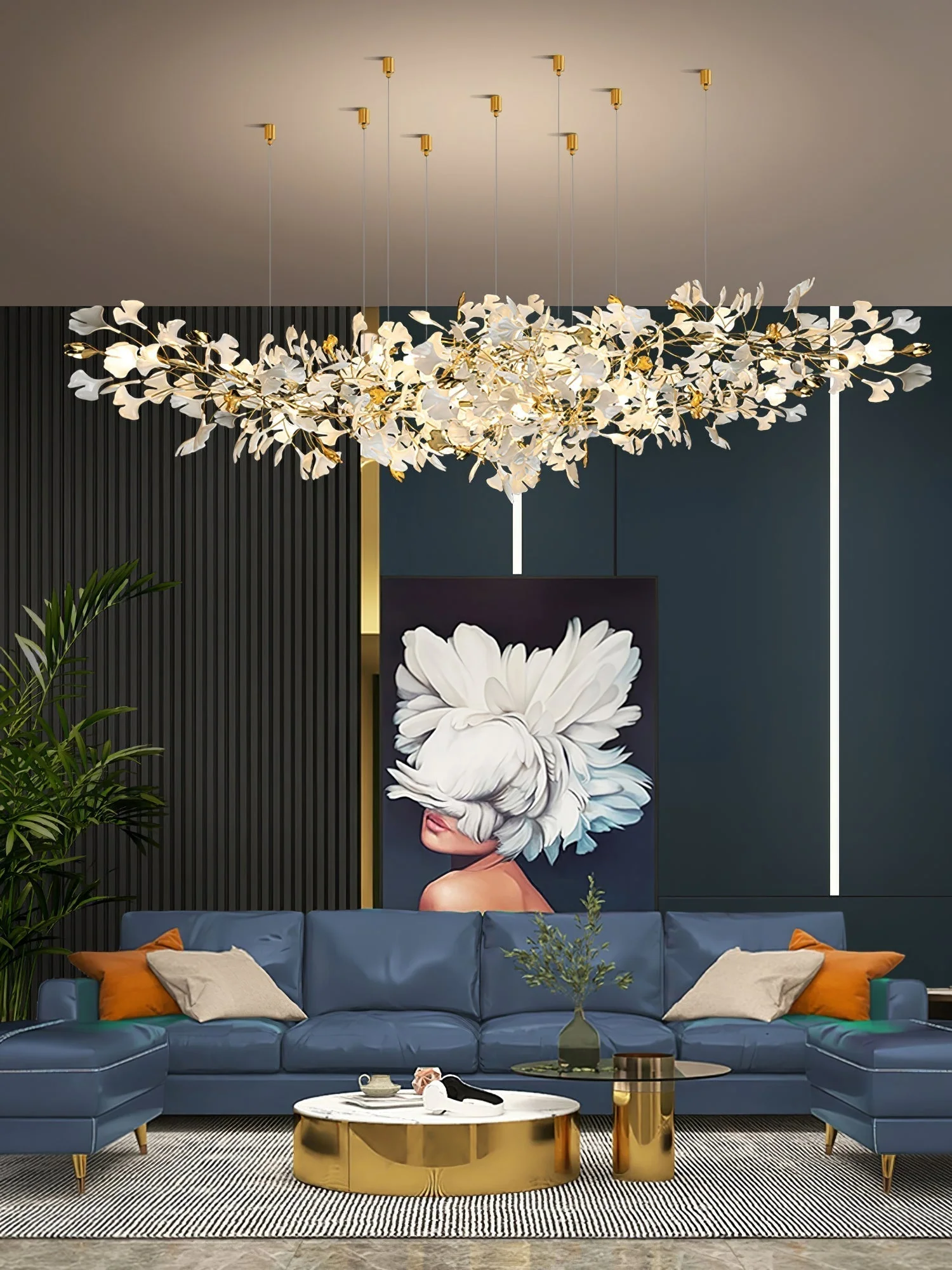 Olivia Ceramic Gingko Chandelier Luxury Hotel Staircase - Image 27