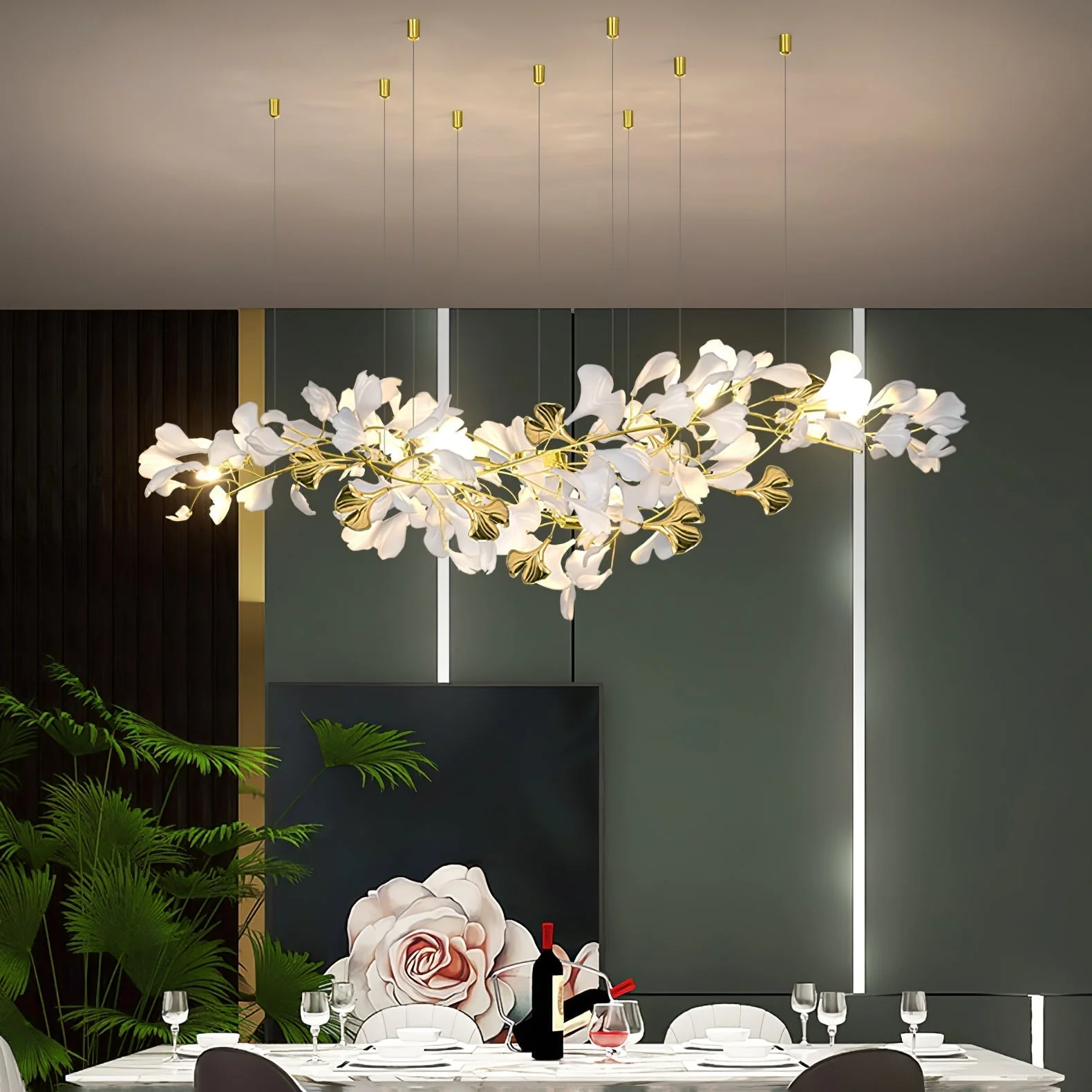 Olivia Ceramic Gingko Chandelier Luxury Hotel Staircase - Image 34