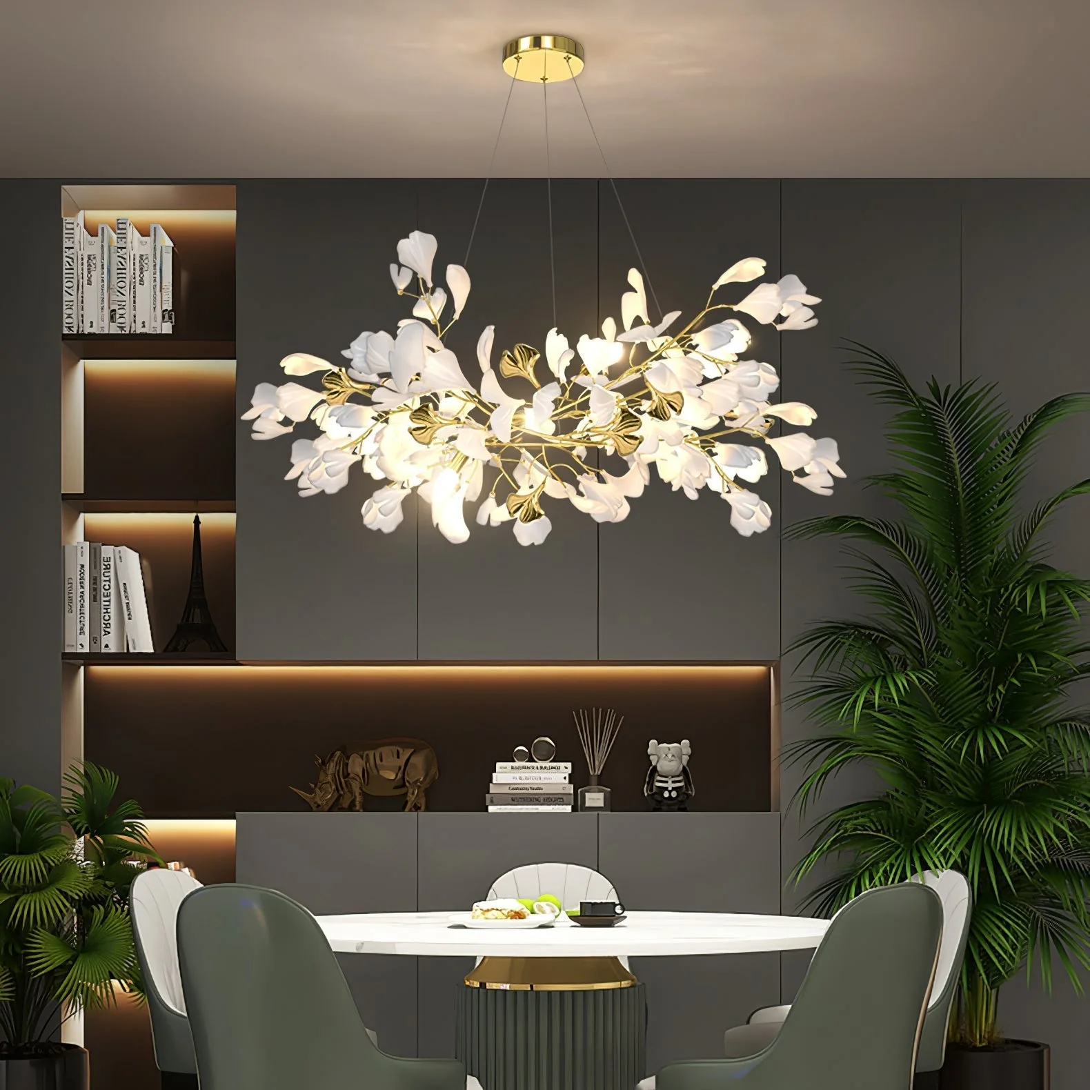 Olivia Ceramic Gingko Chandelier Luxury Hotel Staircase - Image 38