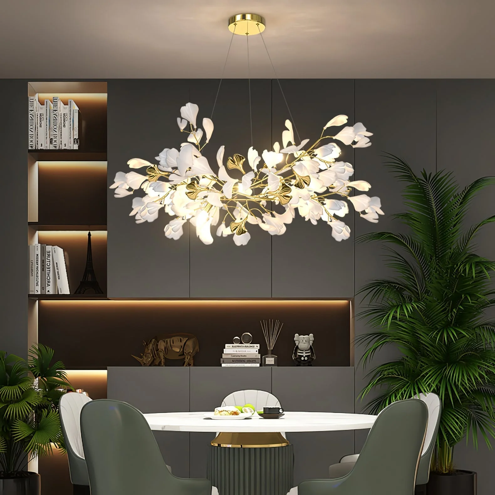 Olivia Ceramic Gingko Chandelier Luxury Hotel Staircase - Image 41