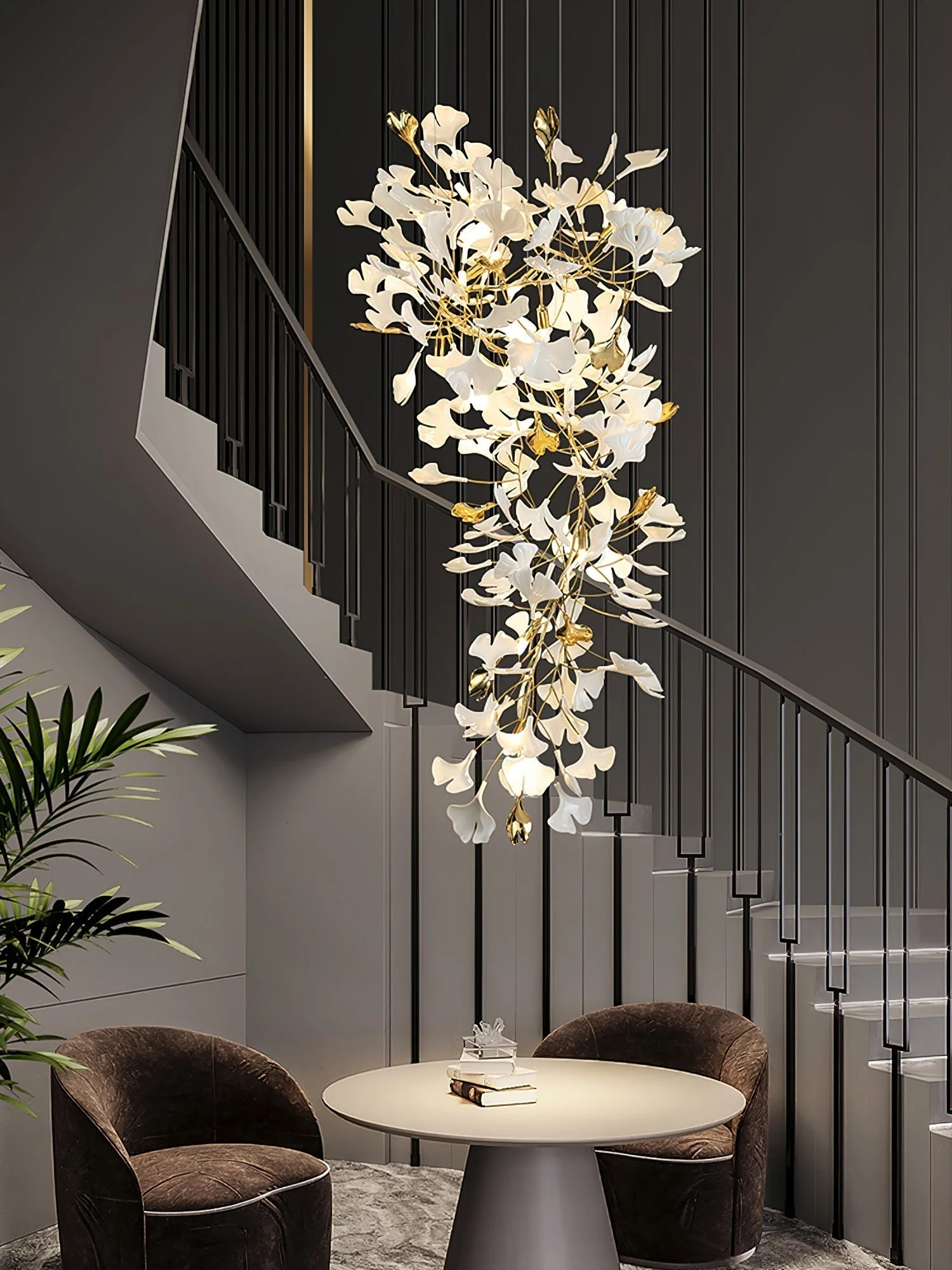 Olivia Ceramic Gingko Chandelier Luxury Hotel Staircase - Image 50