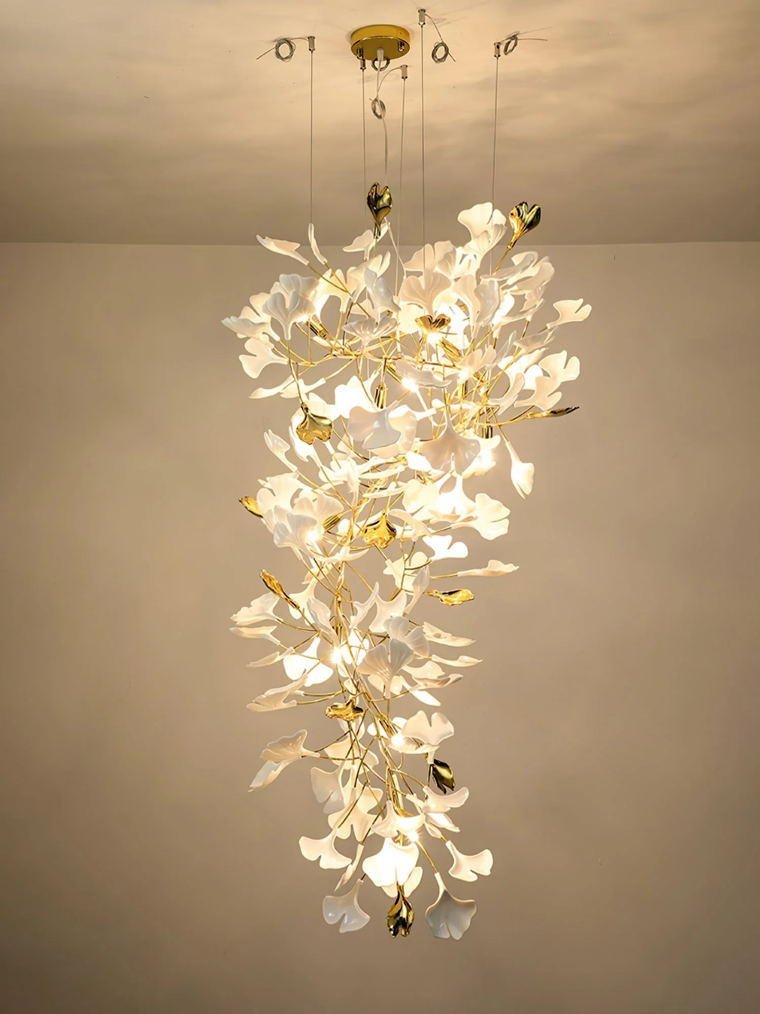 Olivia Ceramic Gingko Chandelier Luxury Hotel Staircase - Image 57