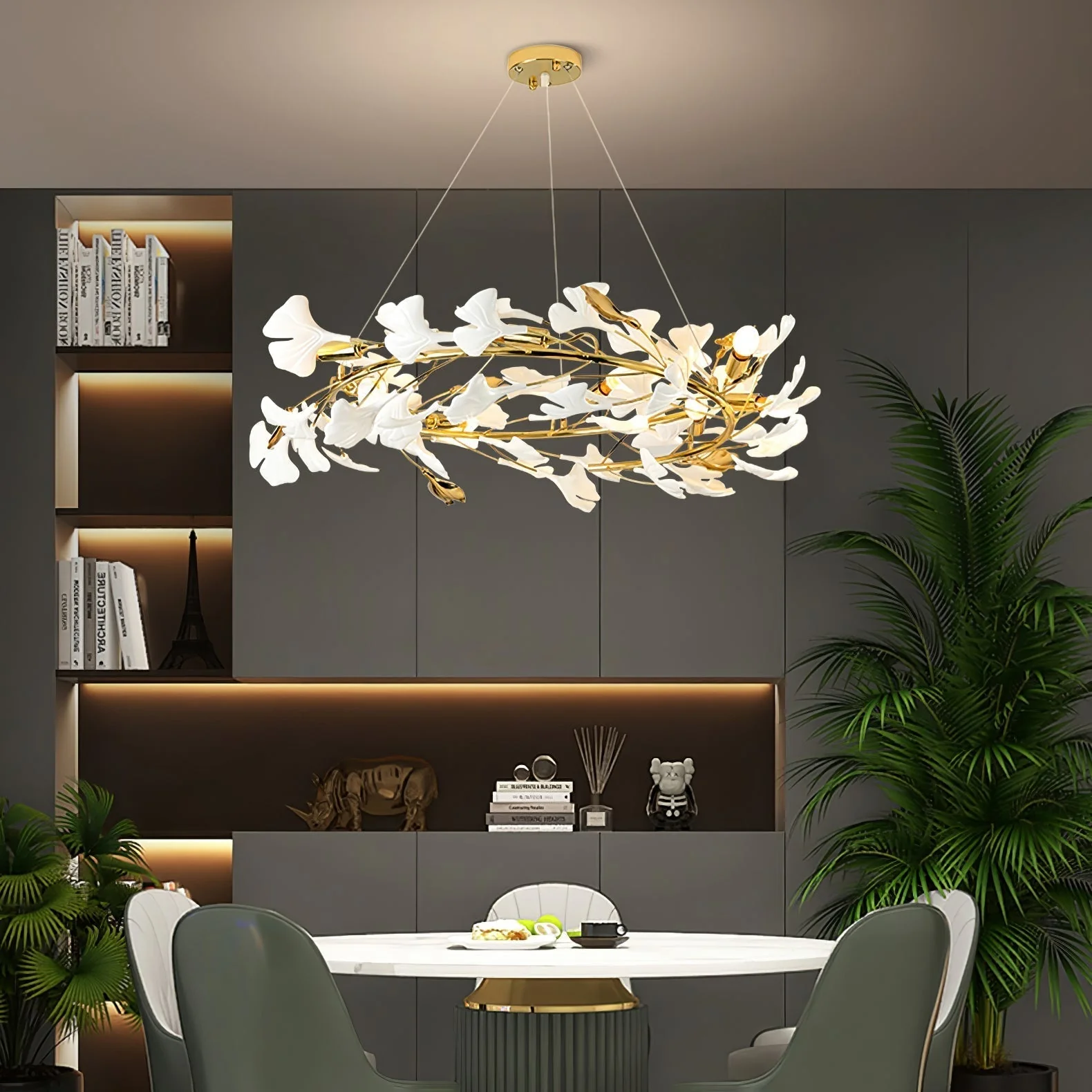 Olivia Ceramic Gingko Chandelier Luxury Hotel Staircase - Image 59