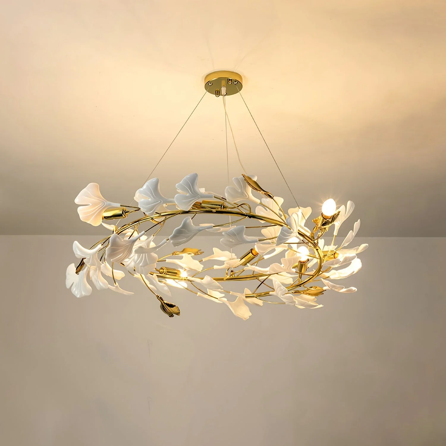 Olivia Ceramic Gingko Chandelier Luxury Hotel Staircase - Image 65