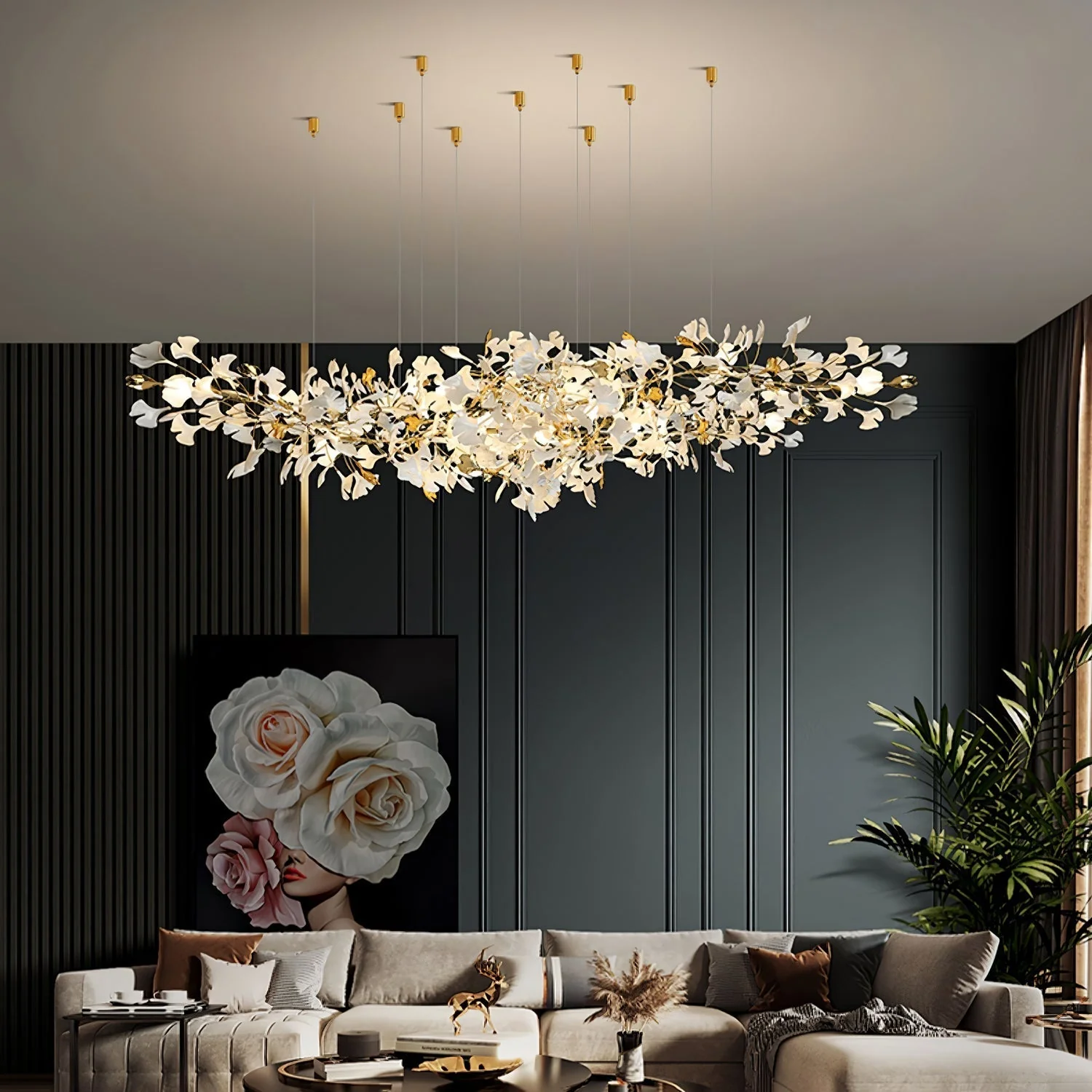 Olivia Ceramic Gingko Chandelier Luxury Hotel Staircase - Image 7