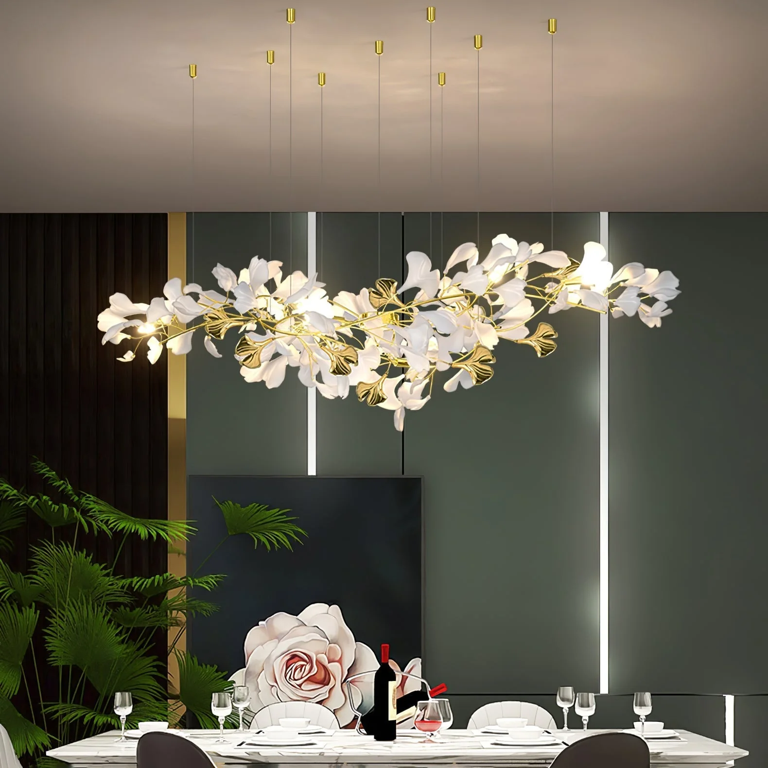 Olivia Ceramic Gingko Chandelier Luxury Hotel Staircase - Image 85