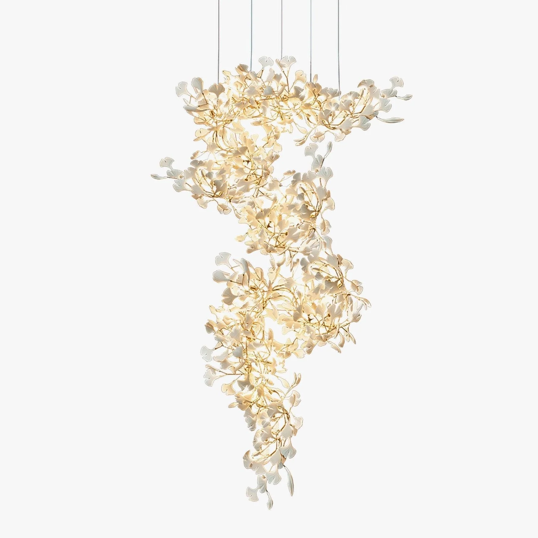 Olivia Ceramic Gingko  Cluster  Chandelier  Brass Floral
