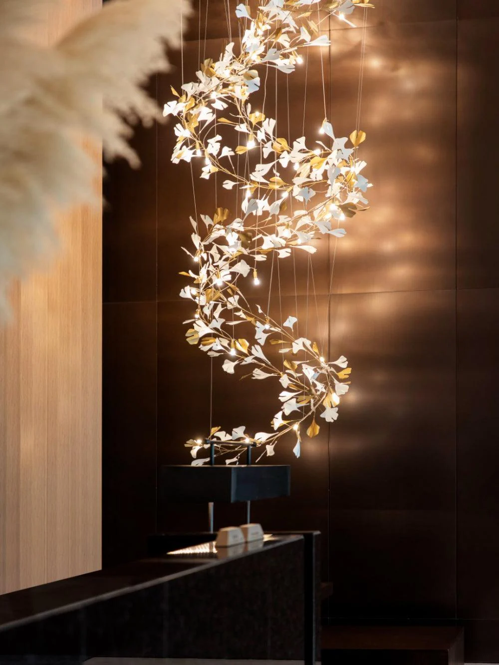 Olivia Ceramic Gingko  Cluster  Chandelier  Brass Floral - Image 10