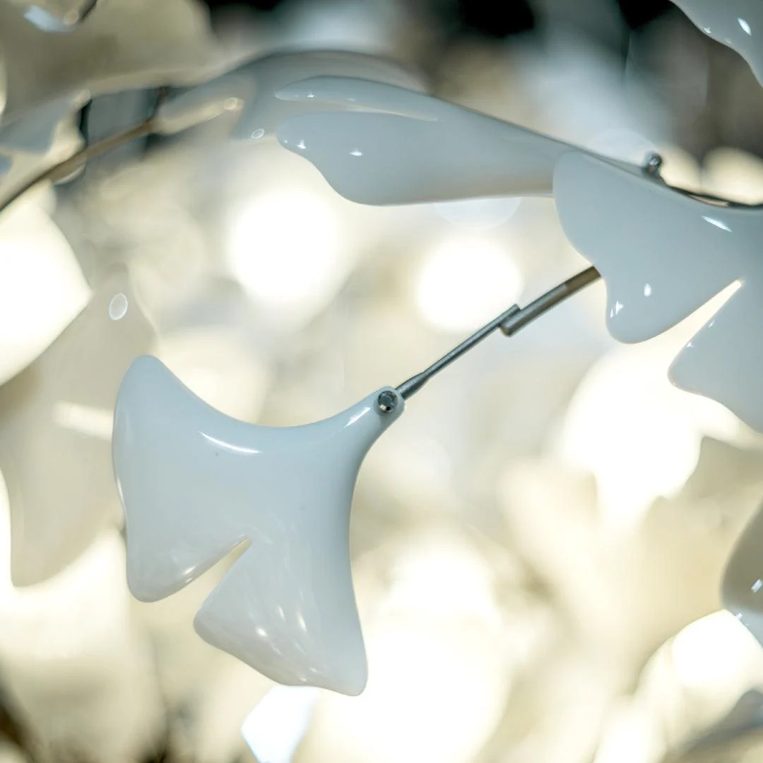 Olivia Ceramic Gingko  Cluster  Chandelier  Brass Floral - Image 26