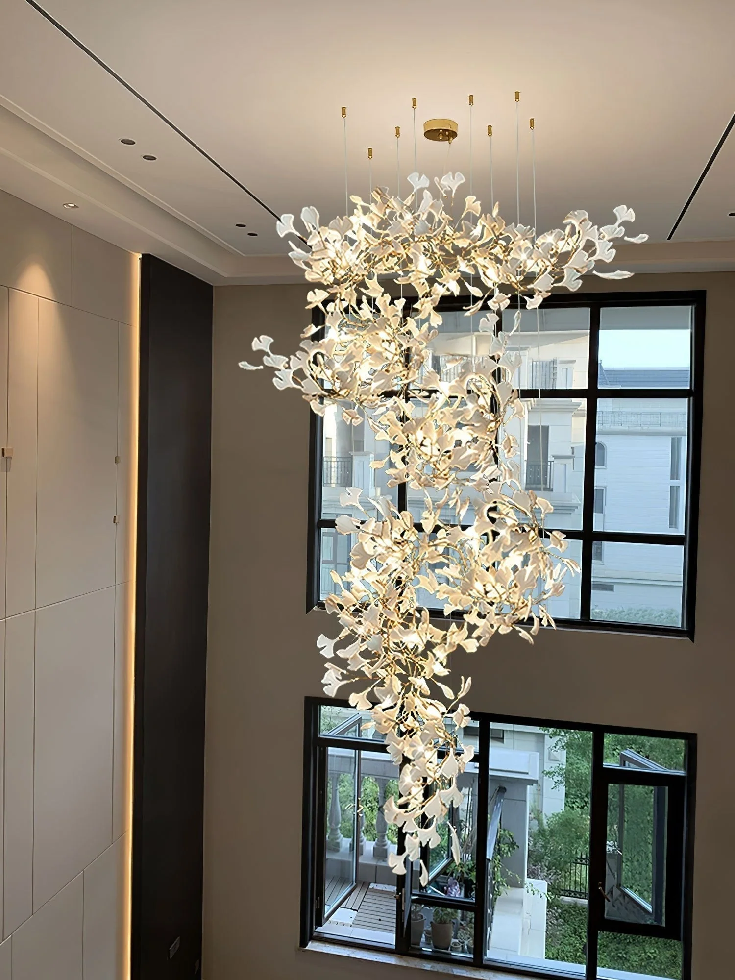 Olivia Ceramic Gingko  Cluster  Chandelier  Brass Floral - Image 28