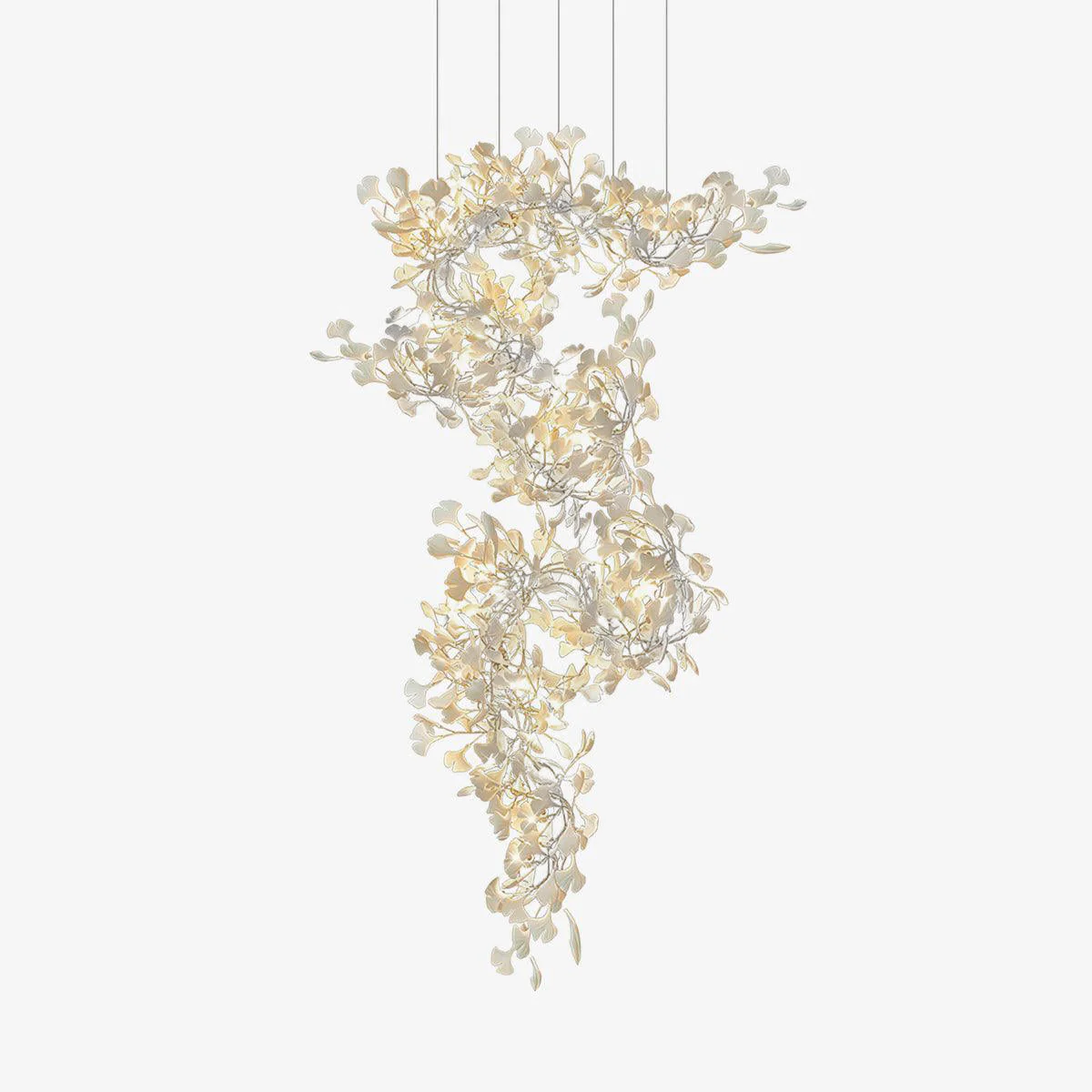 Olivia Ceramic Gingko  Cluster  Chandelier  Brass Floral - Image 29