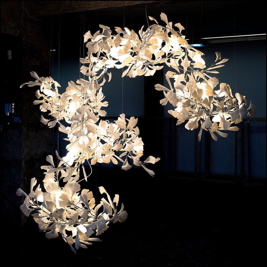 Olivia Ceramic Gingko  Cluster  Chandelier  Brass Floral - Image 37