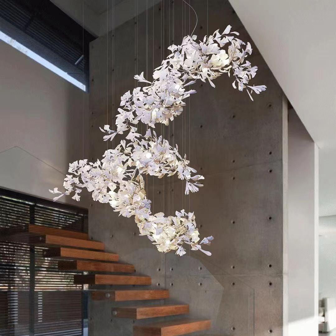 Olivia Ceramic Gingko  Cluster  Chandelier  Brass Floral - Image 38