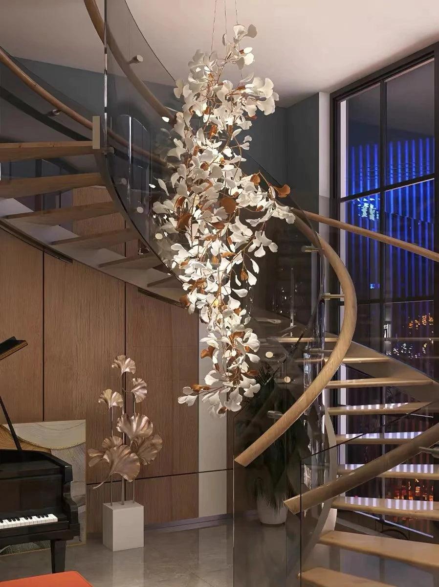Olivia Ceramic Gingko  Cluster  Chandelier  Brass Floral - Image 8