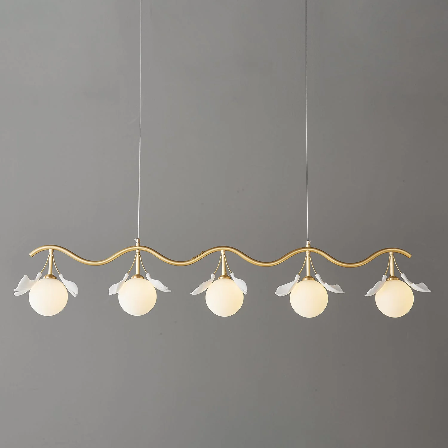 Olivia Ceramic Gingko Floral Brass Chandelier - Image 2