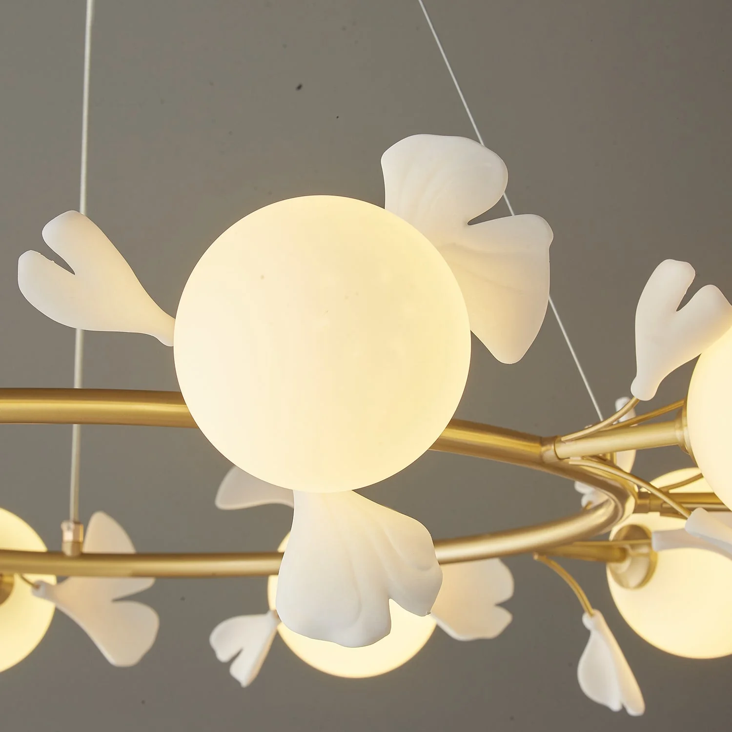 Olivia Ceramic Gingko Floral Brass Chandelier - Image 21