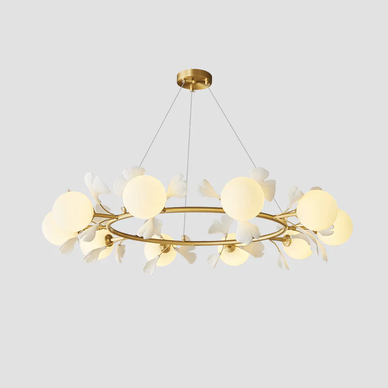 Olivia Ceramic Gingko Floral Brass Chandelier - Image 29