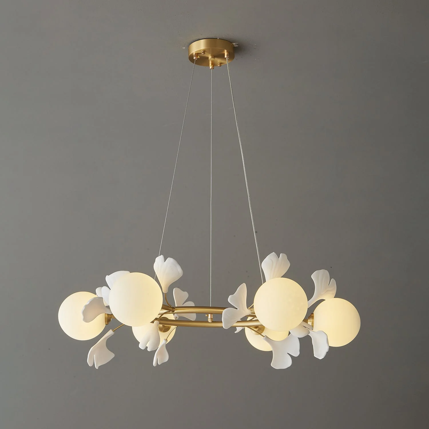 Olivia Ceramic Gingko Floral Brass Chandelier - Image 33