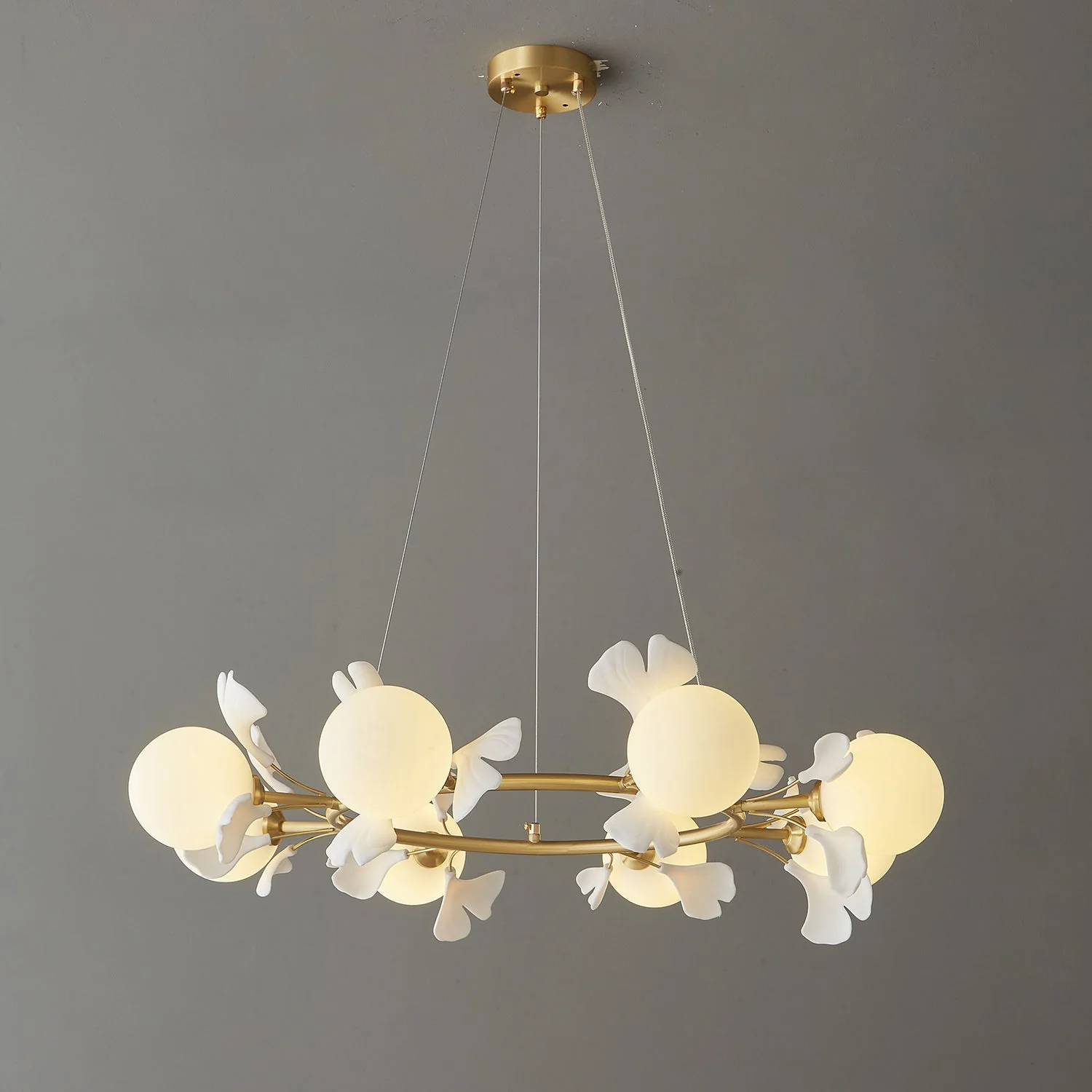Olivia Ceramic Gingko Floral Brass Chandelier - Image 35