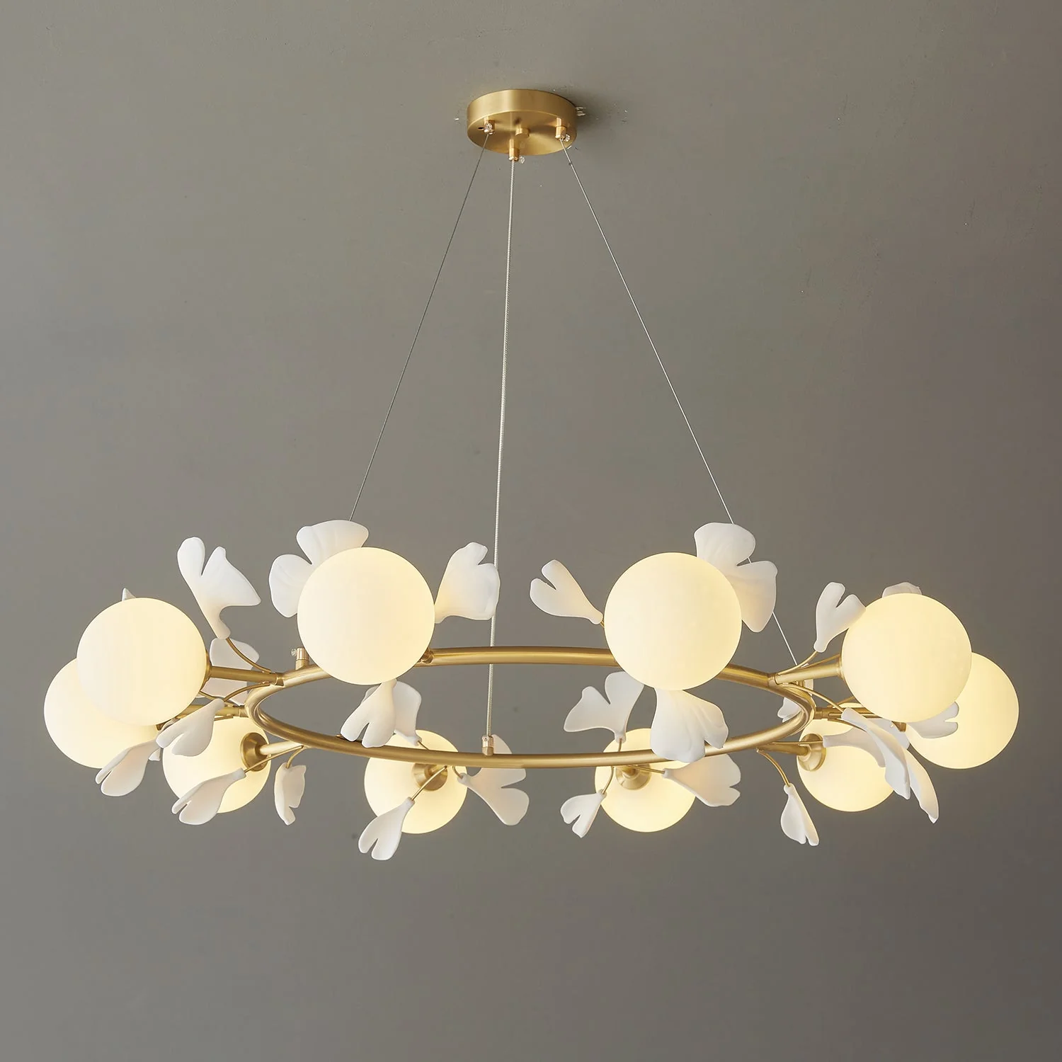 Olivia Ceramic Gingko Floral Brass Chandelier - Image 36