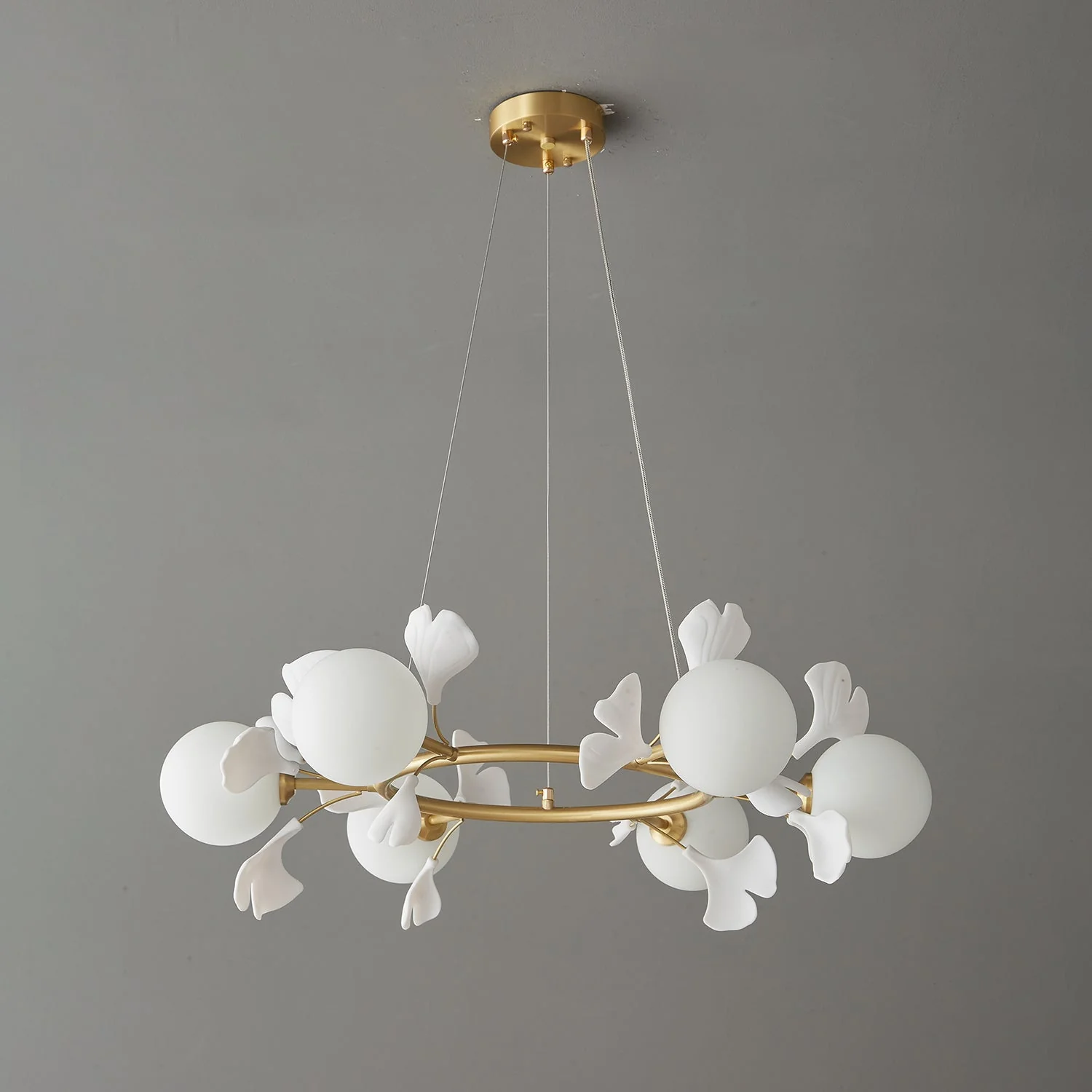 Olivia Ceramic Gingko Floral Brass Chandelier - Image 45