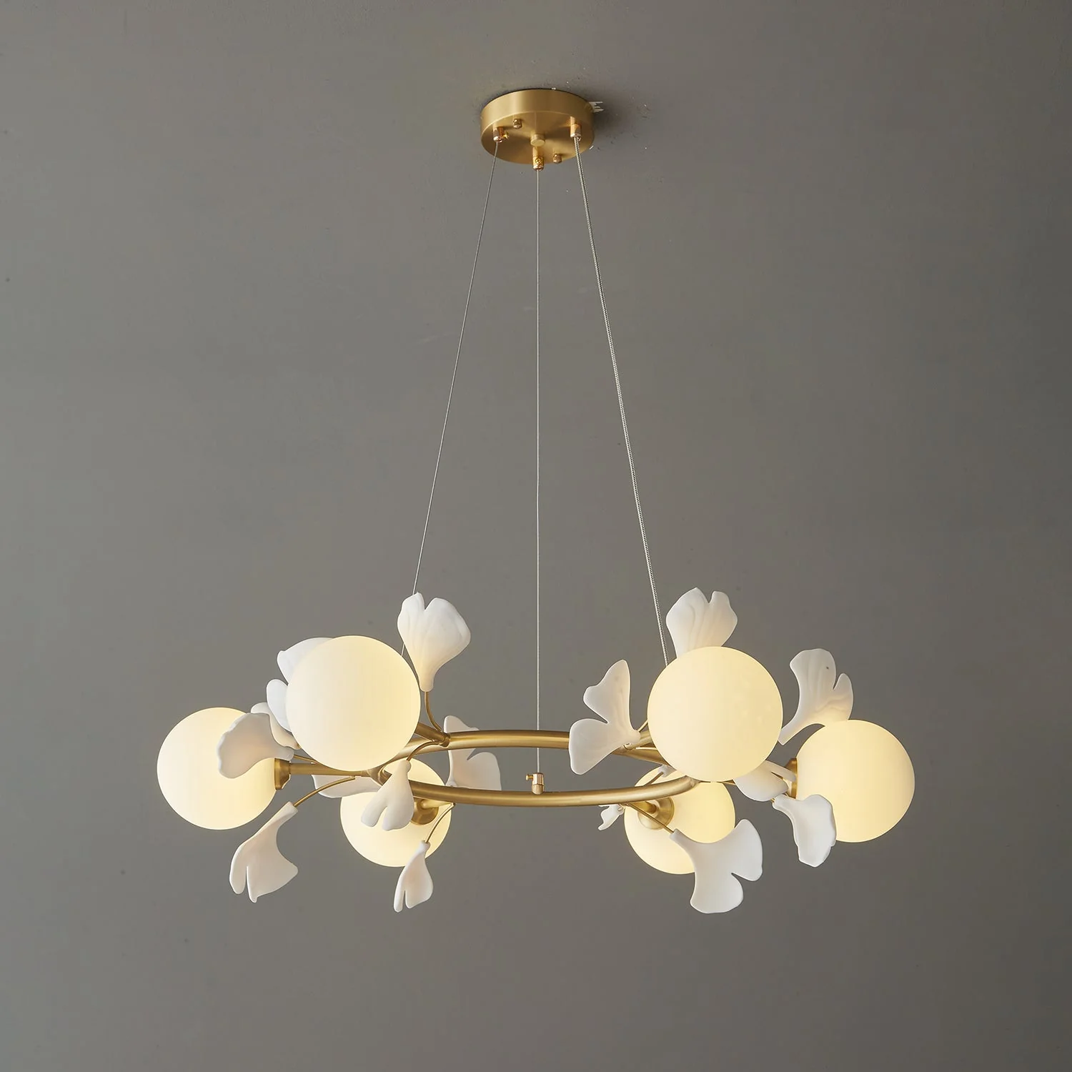Olivia Ceramic Gingko Floral Brass Chandelier - Image 46