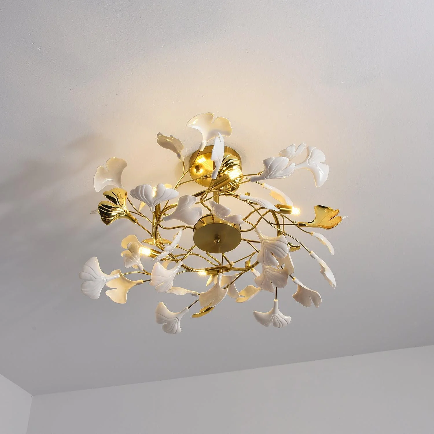 Olivia Ceramic Gingko Leaf  Ceiling Light Gold and White Leaves - Image 16