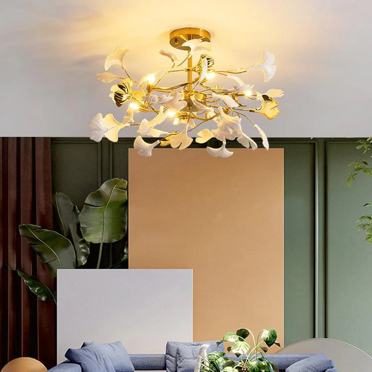 Olivia Ceramic Gingko Leaf  Ceiling Light Gold and White Leaves - Image 6
