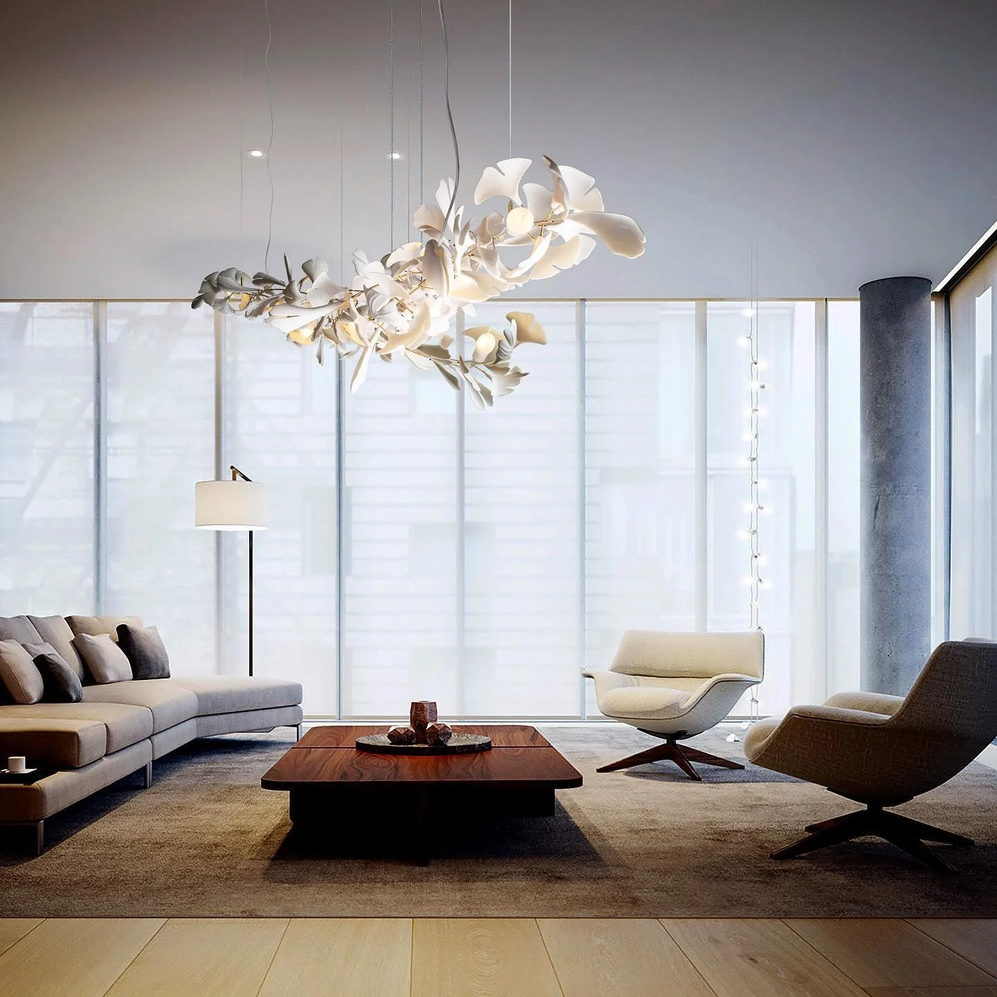 Olivia Ceramic Gingko Leaf Chandelier Branch-like Design - Image 3