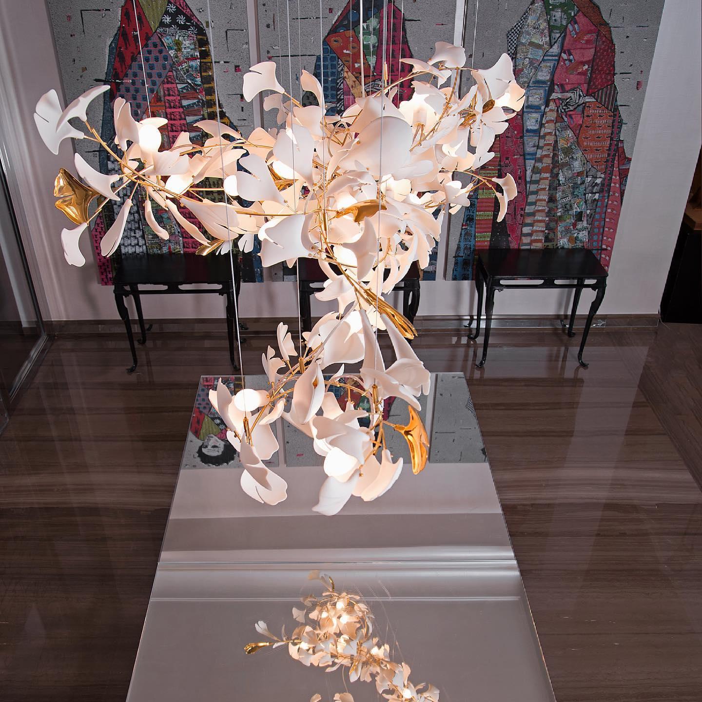 Olivia Ceramic Gingko Leaf Chandelier Branch-like Design - Image 33